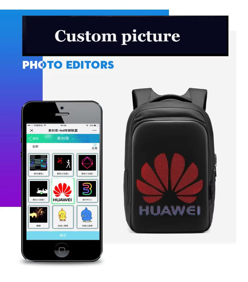 Smart LED Display Backpack for Business & Travel - 15.6 Inch Laptop & Multimedia School Bag for Men & Women