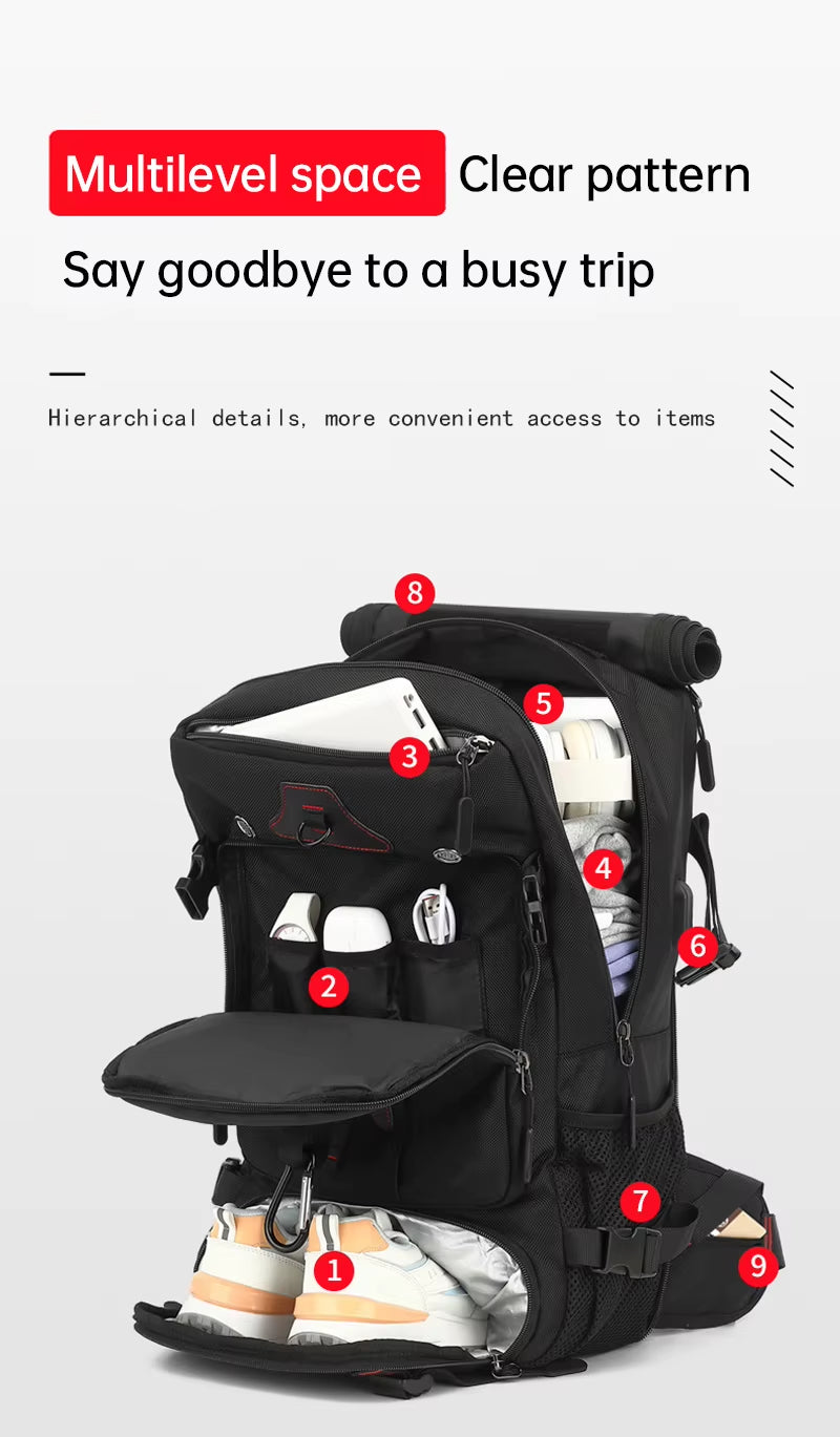 Stylish 17.3" Waterproof Business Backpack - Spacious Three-Layer Design for Travel & Work